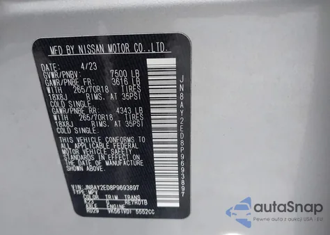 2023 Nissan Armada S 4Wd from USA, damaged, VIN JN8AY2ED8P9693897